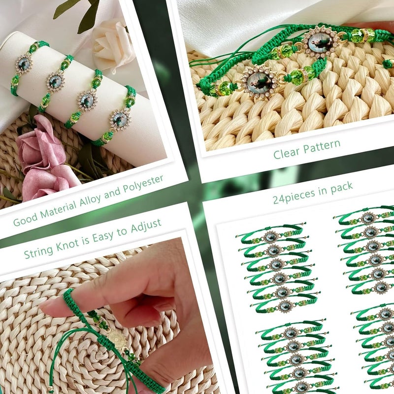 Bovemee 24PCS Virgin Mary Bracelets，Green Saint Jude bracelet Rosary Handmade Mexican bracelets,Virgen de Guadalupe Bracelet San Judas Tadeo Gift For Men Women - Image 2